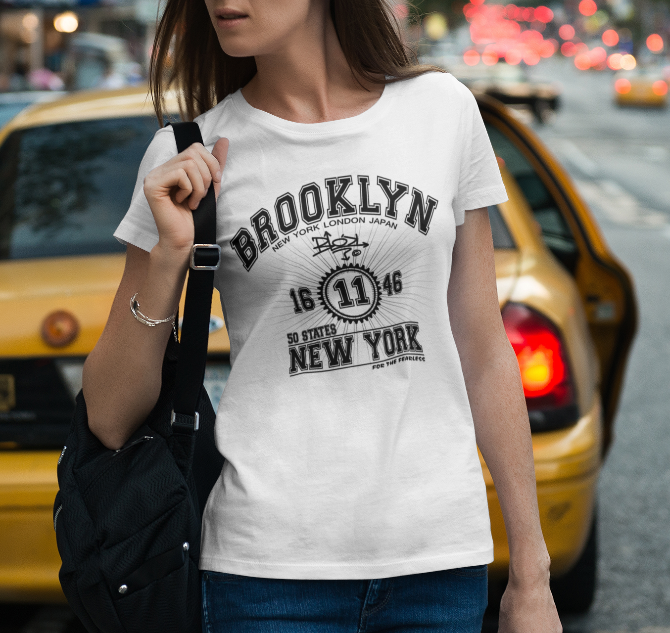 Brooklyn - 50 States - Front Print in Black - Women's Slim Fit