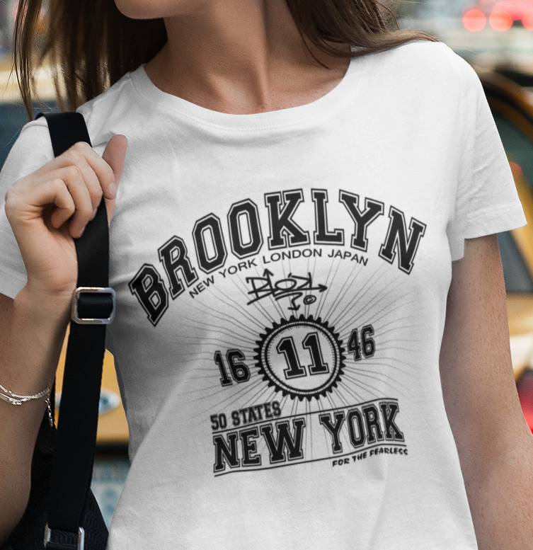 BLOK Brooklyn - Black Front Print Women's Slim Fit Graphic T-Shirt