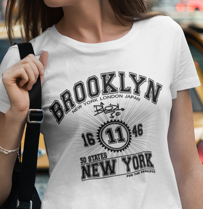 BLOK Brooklyn - Black Front Print Women's Slim Fit Graphic T-Shirt