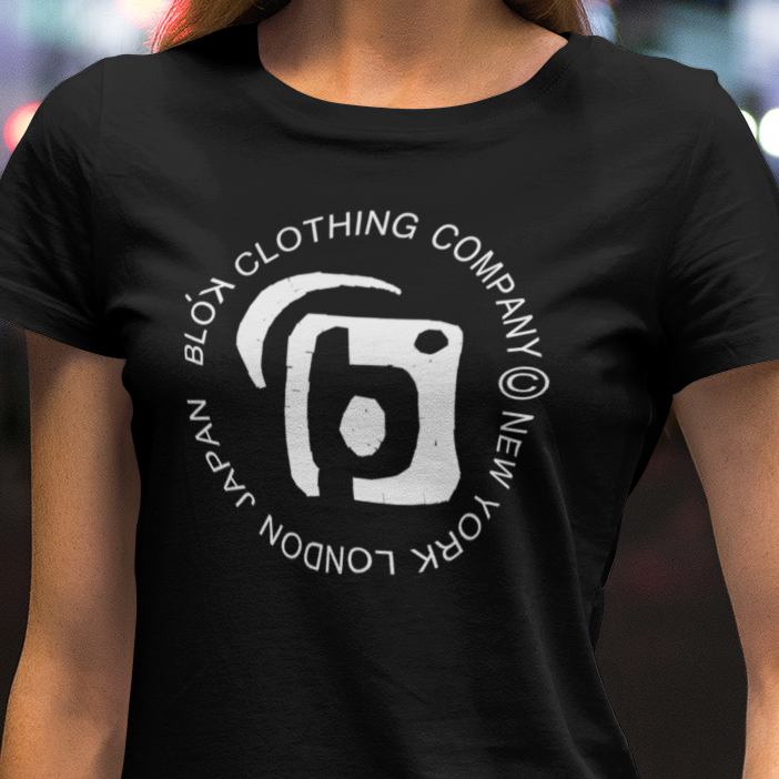 BLOK Original Logo Worldwide - White Print Women's Slim Fit Graphic T-Shirt