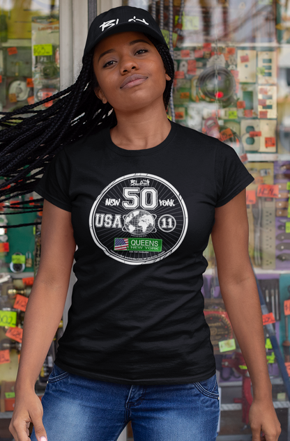 Queens New York - with White & Green Print - Women's Slim Fit