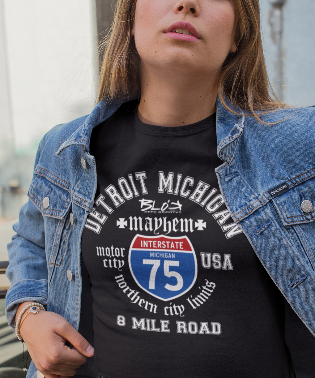 Detroit 8 Mile - 50 States - with White Print - Women's Slim Fit