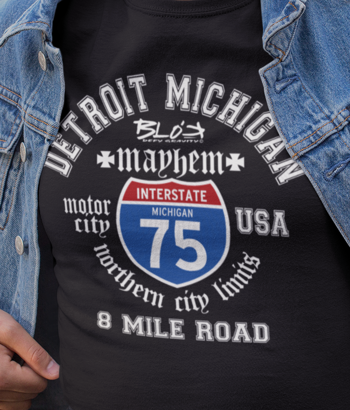 BLOK Detroit 8 Mile - White Print Women's Slim Fit Graphic T-Shirt
