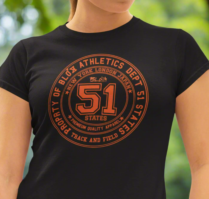 BLOK 50 States Athletic Dept. - Orange Print Women's Slim Fit Graphic T-Shirt