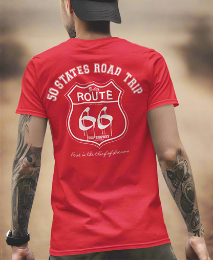 Route 66 Road Trip - Front & Back Print in White - Men's Loose Fit
