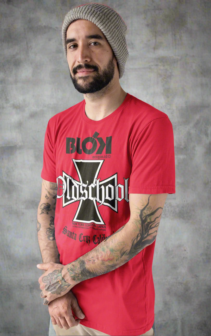 Old School Iron Cross - Front Print in Black - Men's Loose Fit