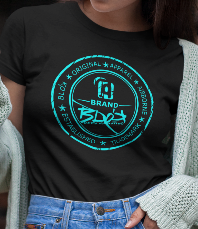 BLOK Original Apparel Stamp - Turquoise Print Women's Slim Fit Graphic T-Shirt