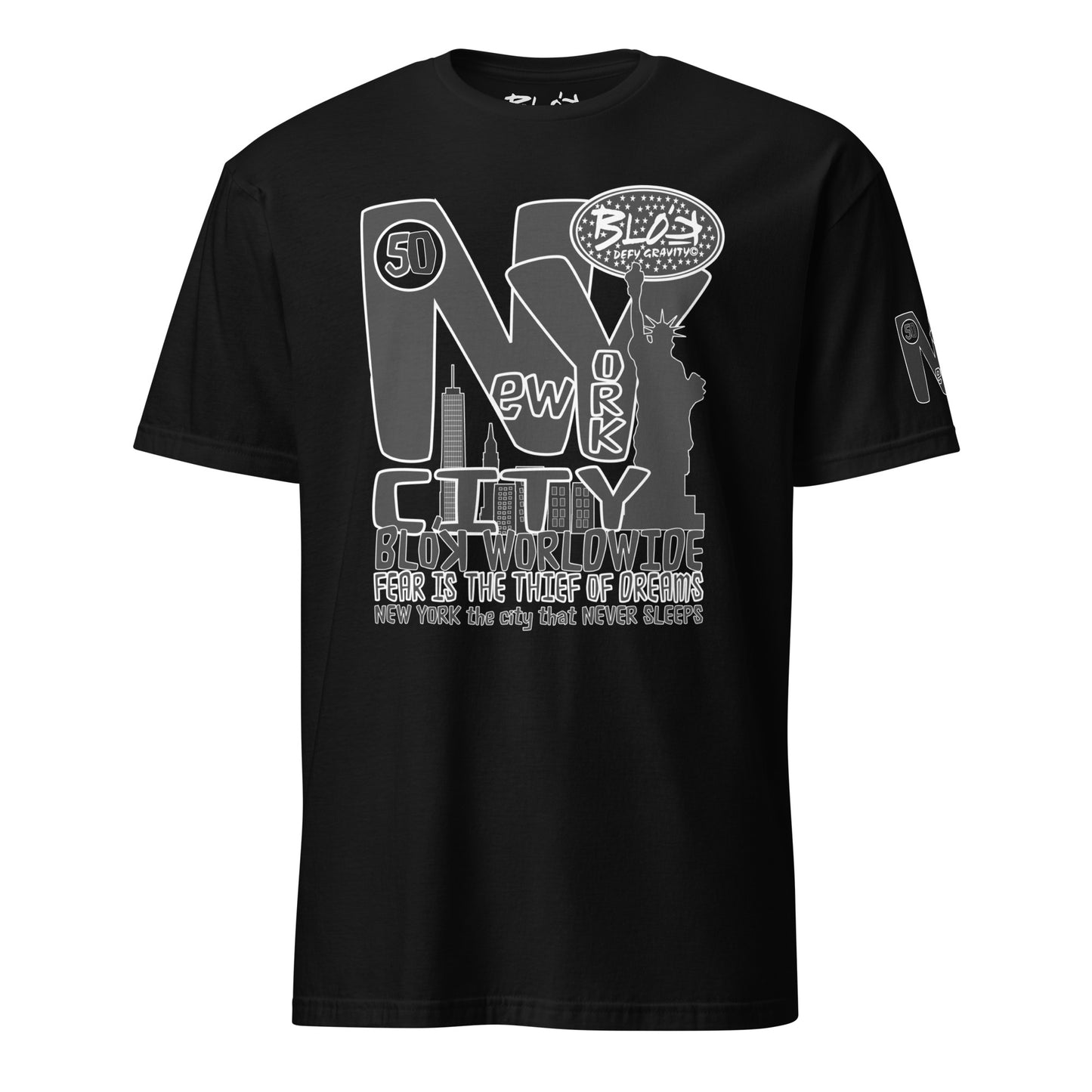 New York City Worldwide - Front & Arm Print in Black & White - Women's Relaxed Fit