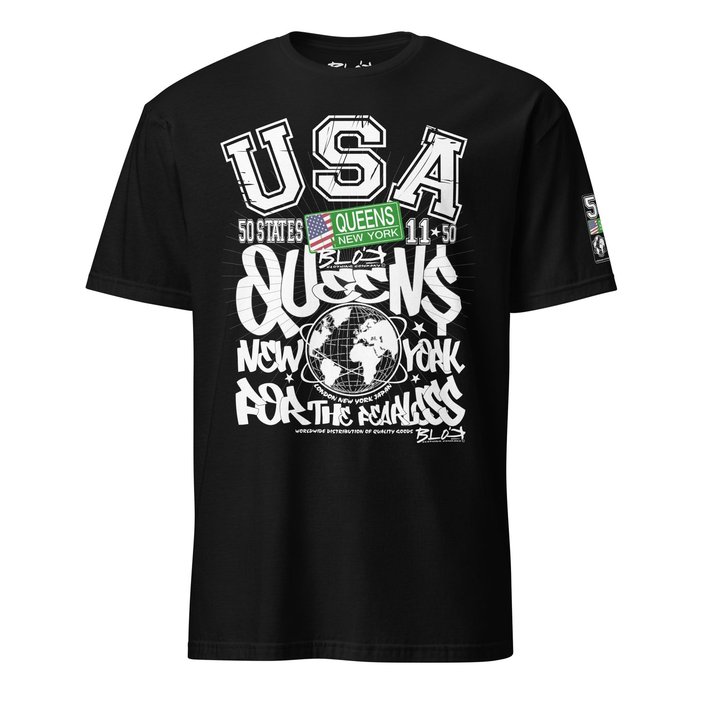 Queens - 50 States - Front & Arm Print in White & Green - Women's Relaxed Fit