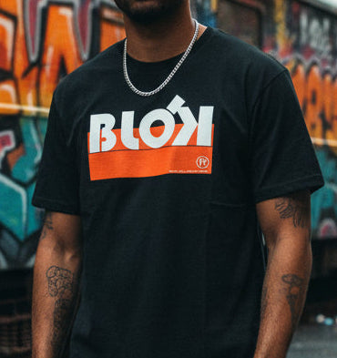 Blok Stripe - Front Print - in Orange & White - Men's Classic Fit Graphic T-Shirt