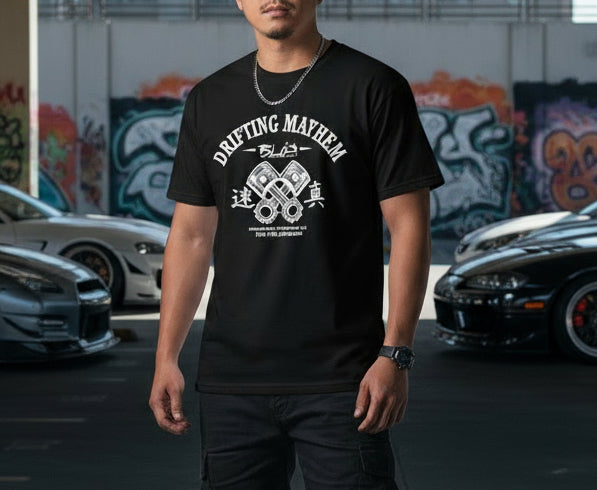 Drifting Mayhem - Front Print with White Print - Men's Classic Fit
