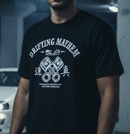 Drifting Mayhem - Front Print with White Print - Men's Classic Fit Graphic T-Shirt