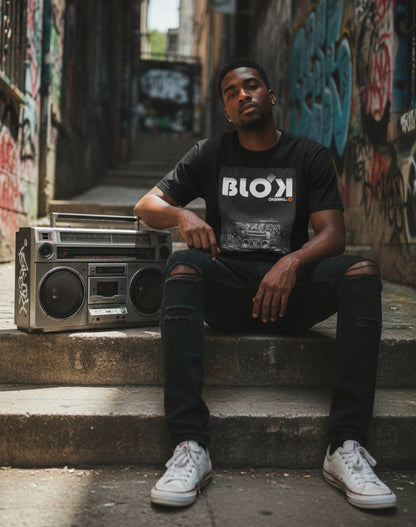 Boom Box - Front Print - with White Logo - Men's Classic Fit Graphic T-Shirt