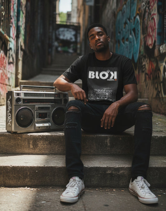 Boom Box - Front Print - with White Logo - Men's Classic Fit Graphic T-Shirt