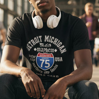 Detroit 8 Mile - Front Print in White - Men's Classic Fit Graphic T-Shirt