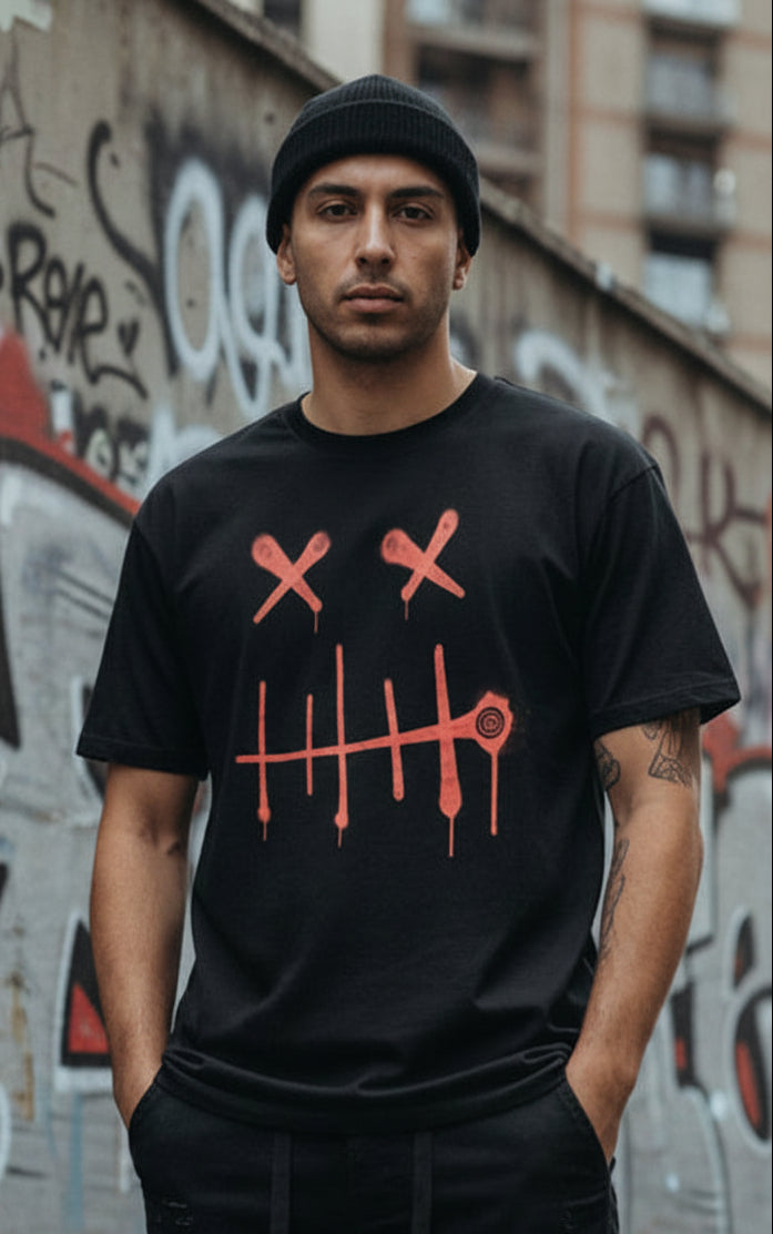 Zipper Face - Front Red Print - Classic Fit Men's Red Graphic T-Shirt