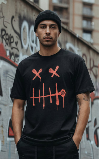 Zipper Face - Front Red Print - Classic Fit Men's Red Graphic T-Shirt