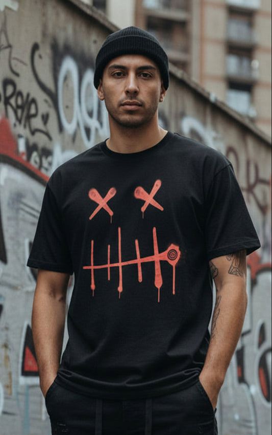 Zipper Face - Front Red Print - Classic Fit Men's Red Graphic T-Shirt