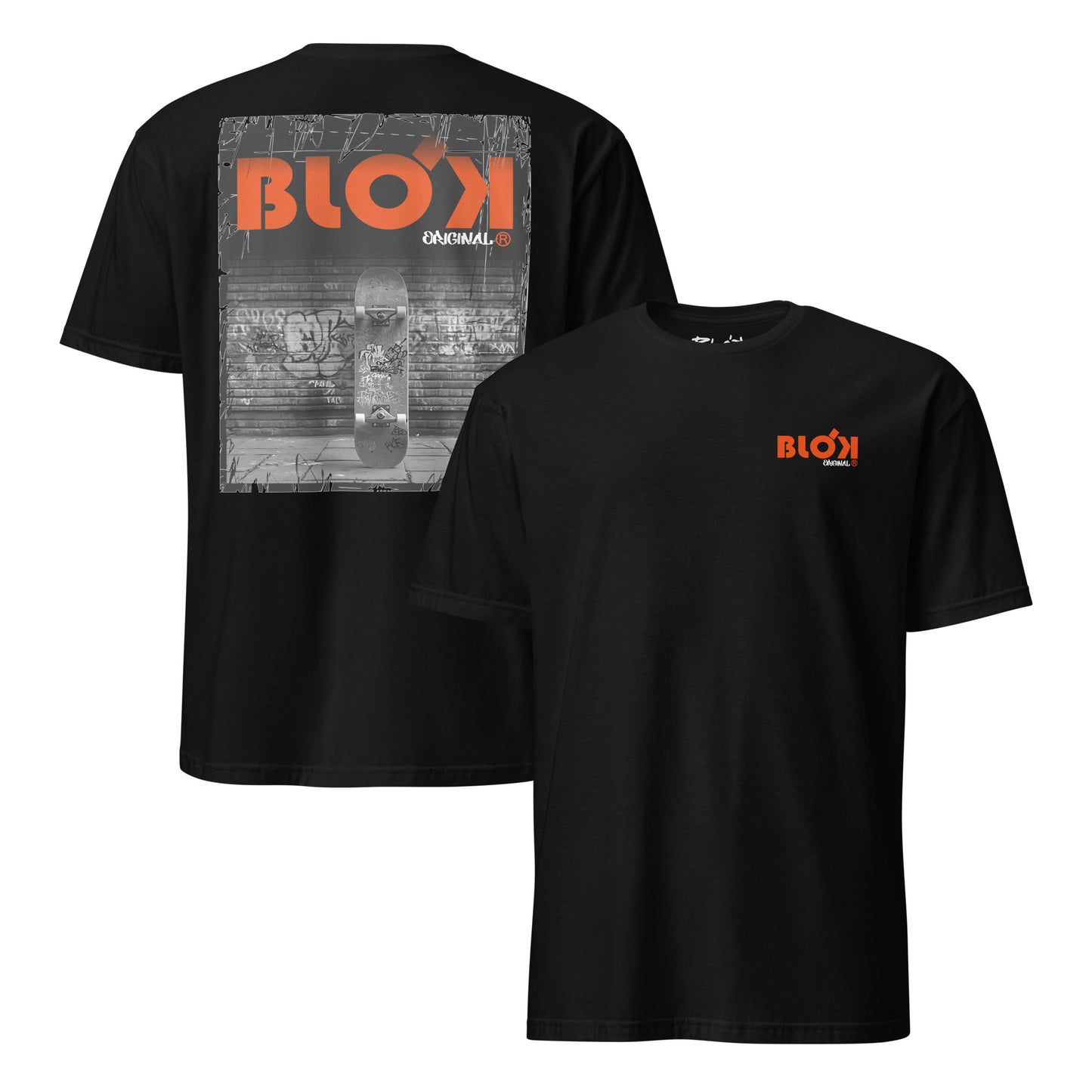 Blok Skateboard - Front & Back Print - with Orange Logo