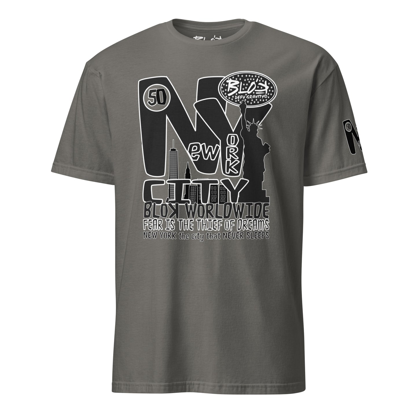 New York City Worldwide - Front & Arm Print in Black & White - Women's Relaxed Fit