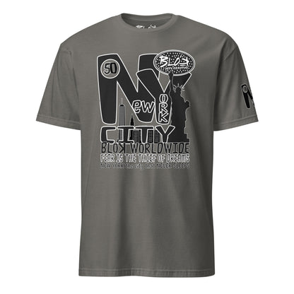 New York City Worldwide - Front & Arm Print in Black & White - Women's Relaxed Fit