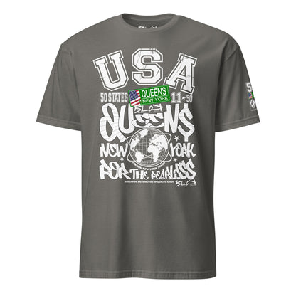 Queens - 50 States - Front & Arm Print in White & Green - Women's Relaxed Fit