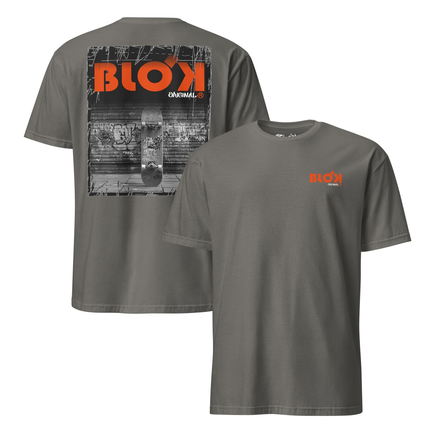Blok Skateboard - Front & Back Print - with Orange Logo