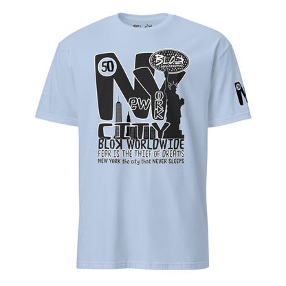 New York City Worldwide - Front & Arm Print in Black & White - Women's Relaxed Fit