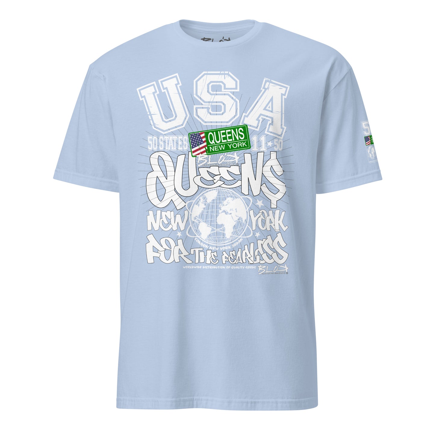 Queens - 50 States - Front & Arm Print in White & Green - Women's Relaxed Fit