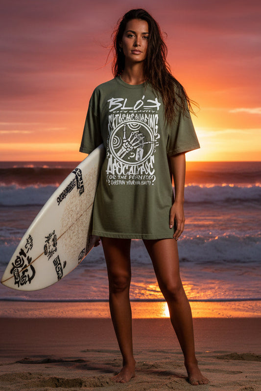 BLOK Apocalypse - Front Print in White Women's Relaxed Fit Graphic T-Shirt