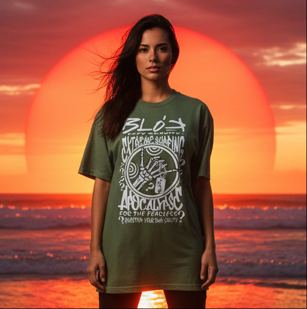 BLOK Apocalypse - Front Print in White Women's Relaxed Fit Graphic T-Shirt