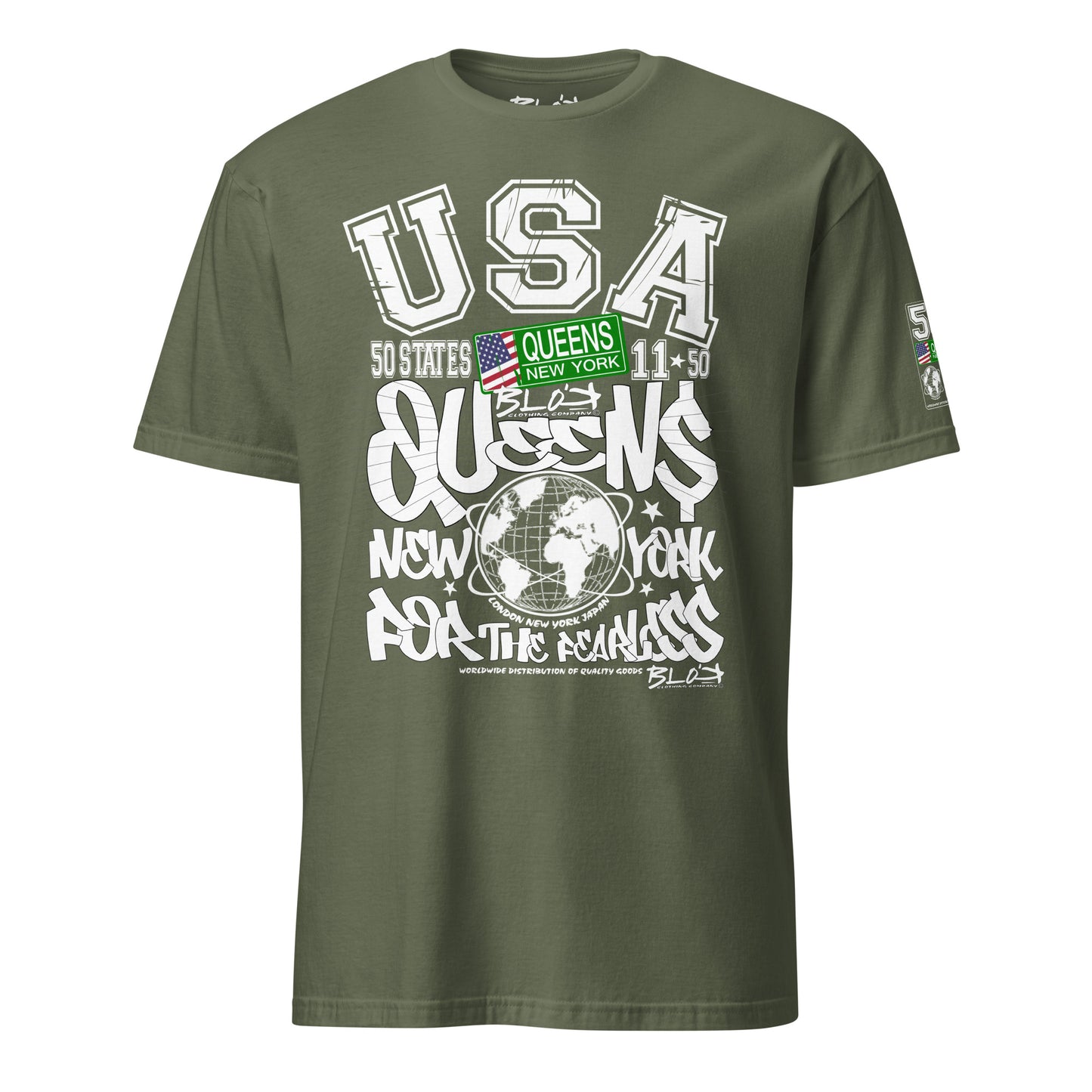 Queens - 50 States - Front & Arm Print in White & Green - Women's Relaxed Fit