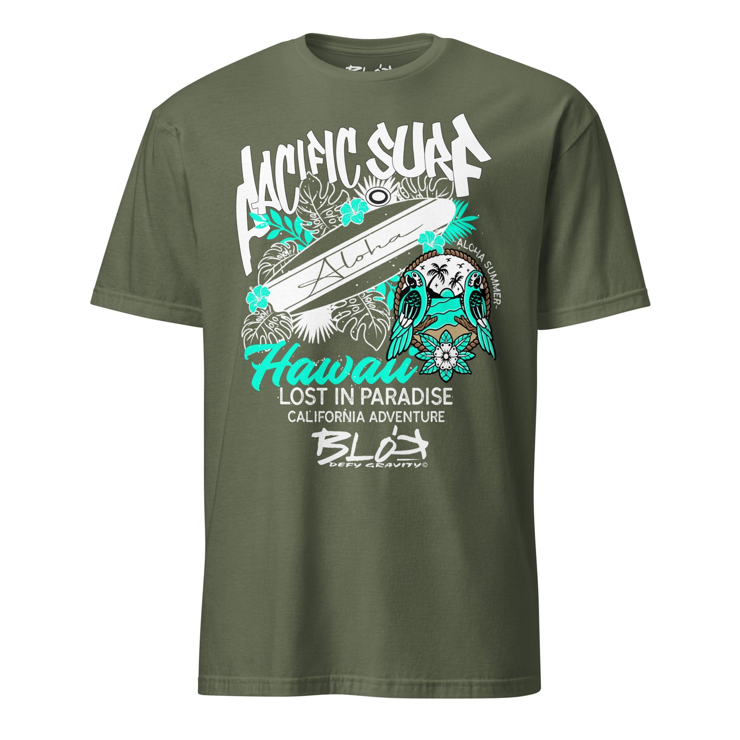 Pacific Surf Hawaii - Front Print in White & Turquoise - Men's Classic Fit