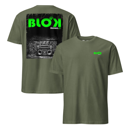 BLOK Boom Box - Green Front & Back Print Women's Relaxed Fit Graphic T-Shirt