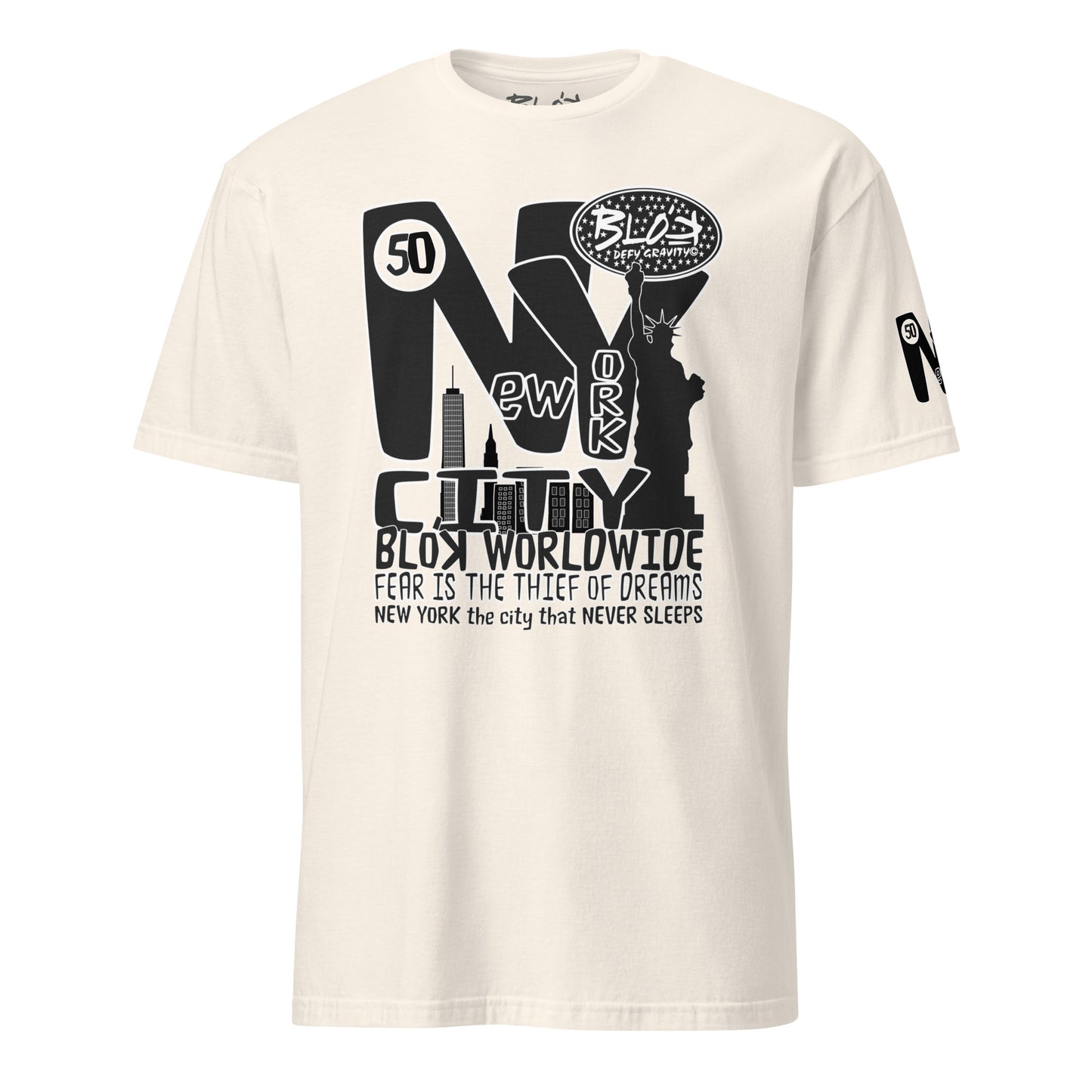 New York City Worldwide - Front & Arm Print in Black & White - Women's Relaxed Fit