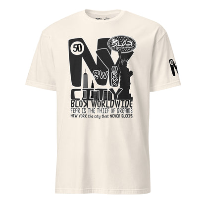 New York City Worldwide - Front & Arm Print in Black & White - Women's Relaxed Fit