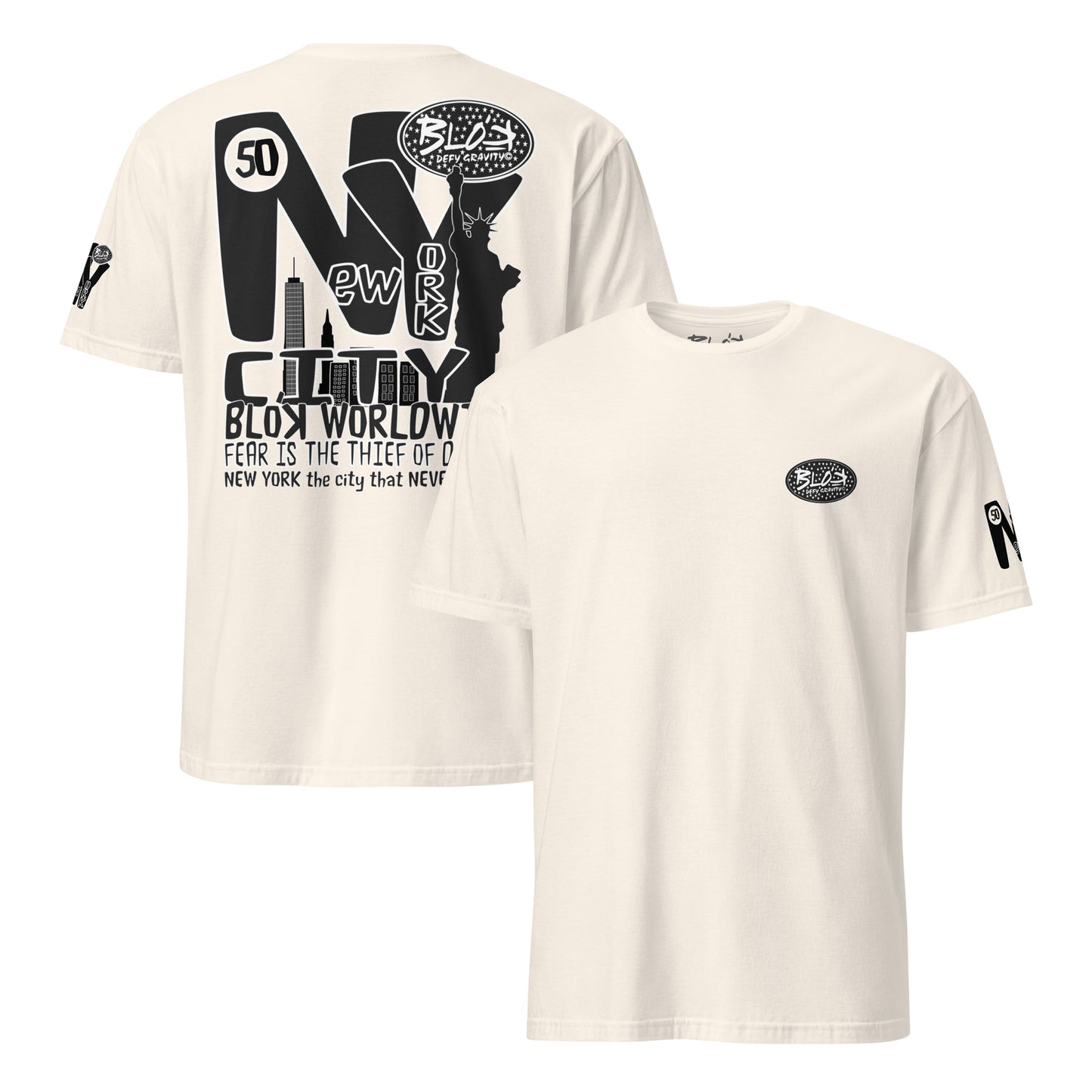 New York City Worldwide - Front, Back & Arm Print in Black & White - Women's Relaxed Fit