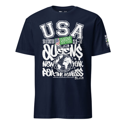 Queens - 50 States - Front & Arm Print in White & Green - Women's Relaxed Fit