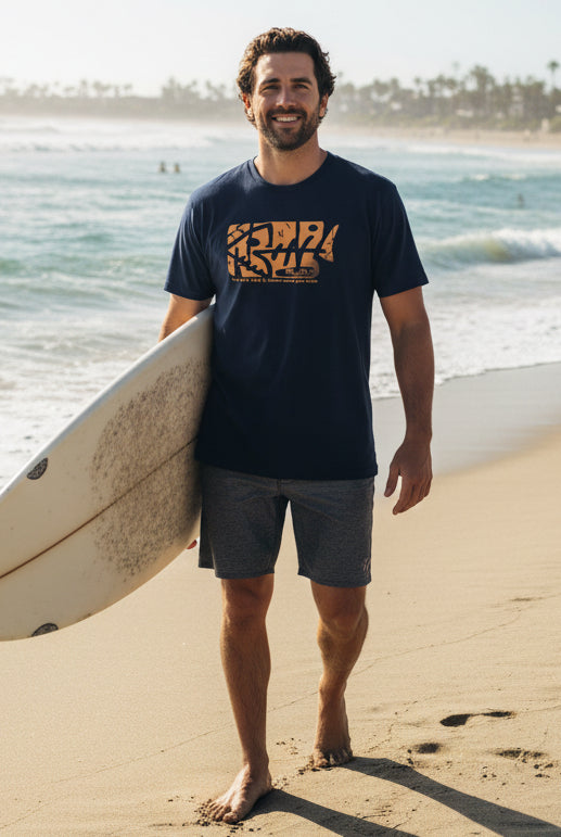 Fish Bone - Front Print - in Orange - Men's Classic Fit Orange Graphic T-Shirt