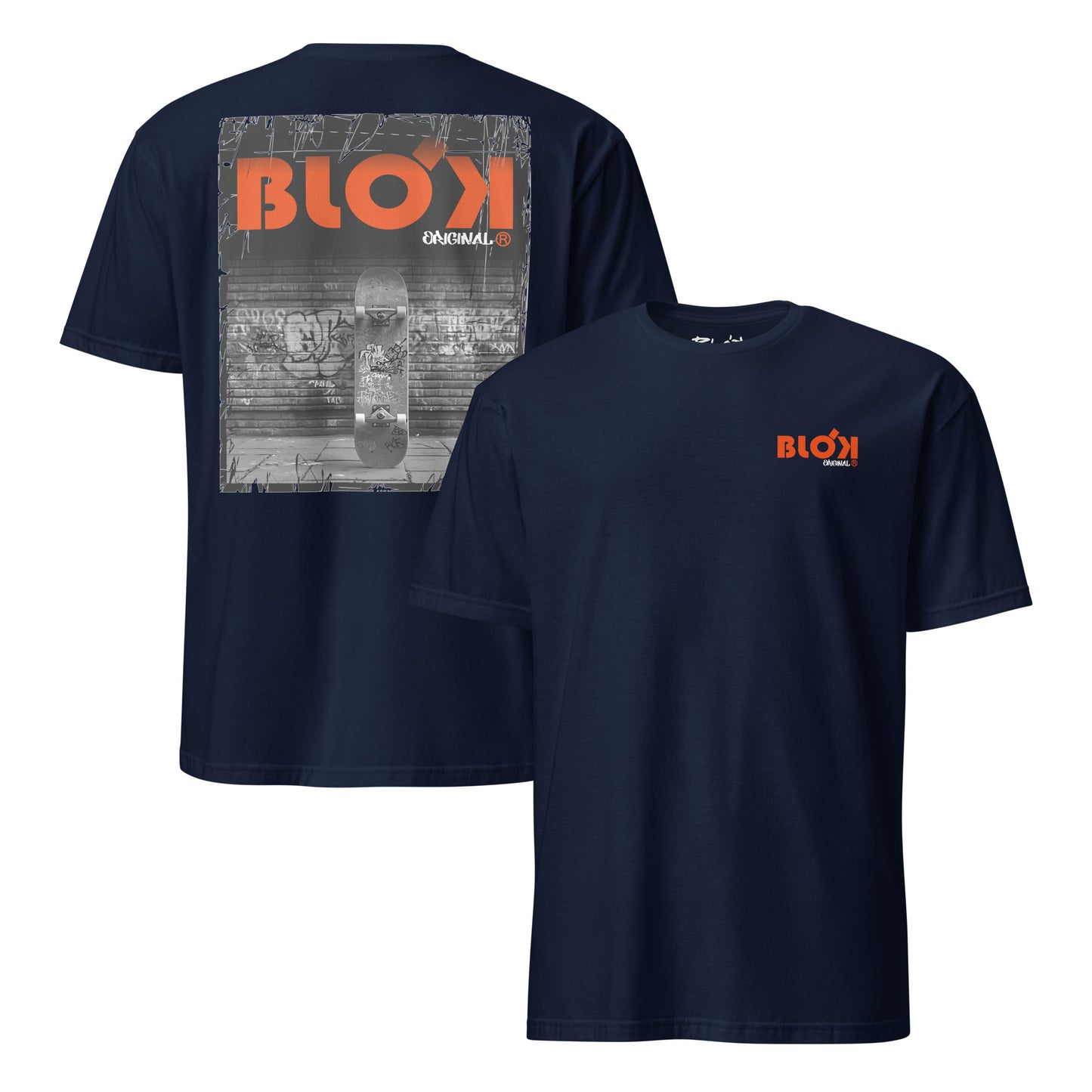 Blok Skateboard - Front & Back Print - with Orange Logo