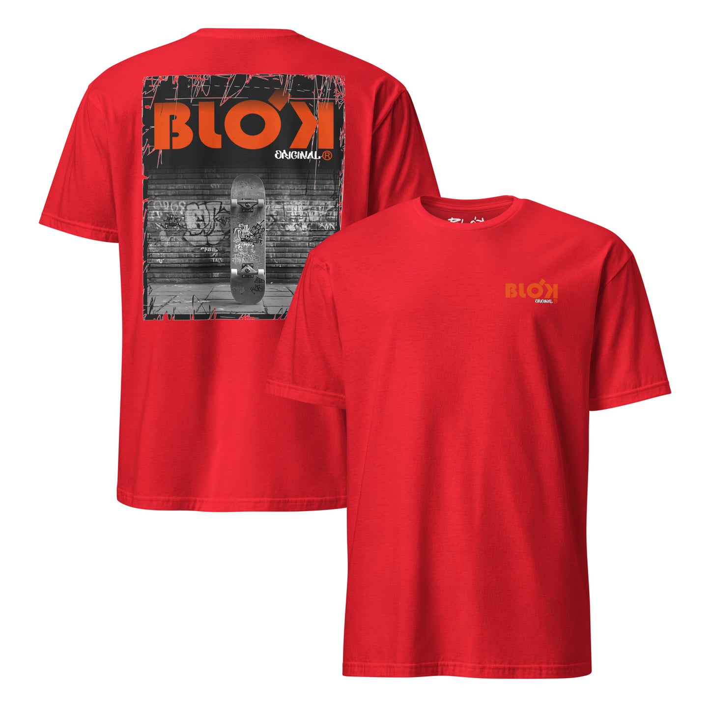 Blok Skateboard - Front & Back Print - with Orange Logo