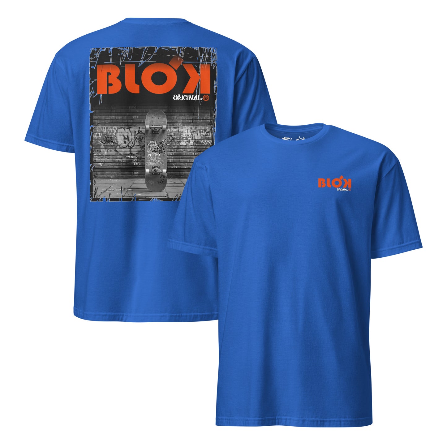 Blok Skateboard - Front & Back Print - with Orange Logo
