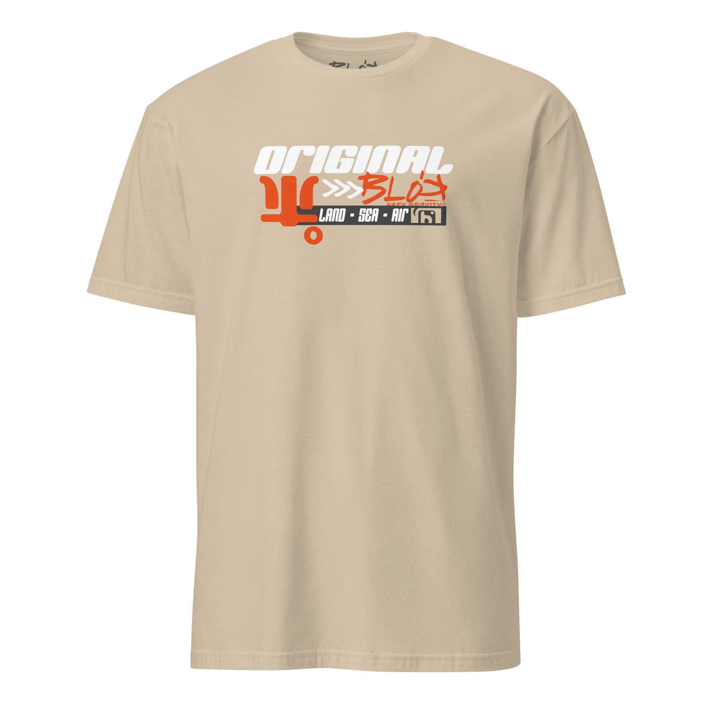 BLOK Land Sea Air - Orange & White Front Print Women's Relaxed Fit Graphic T-Shirt
