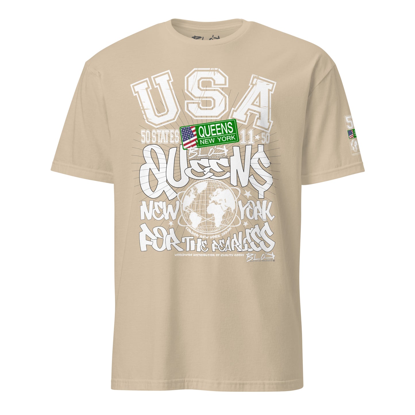 Queens - 50 States - Front & Arm Print in White & Green - Women's Relaxed Fit