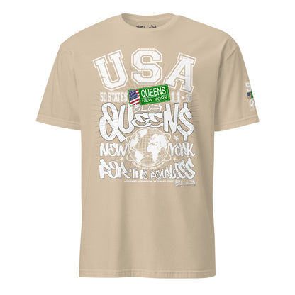 Queens - 50 States - Front & Arm Print in White & Green - Women's Relaxed Fit