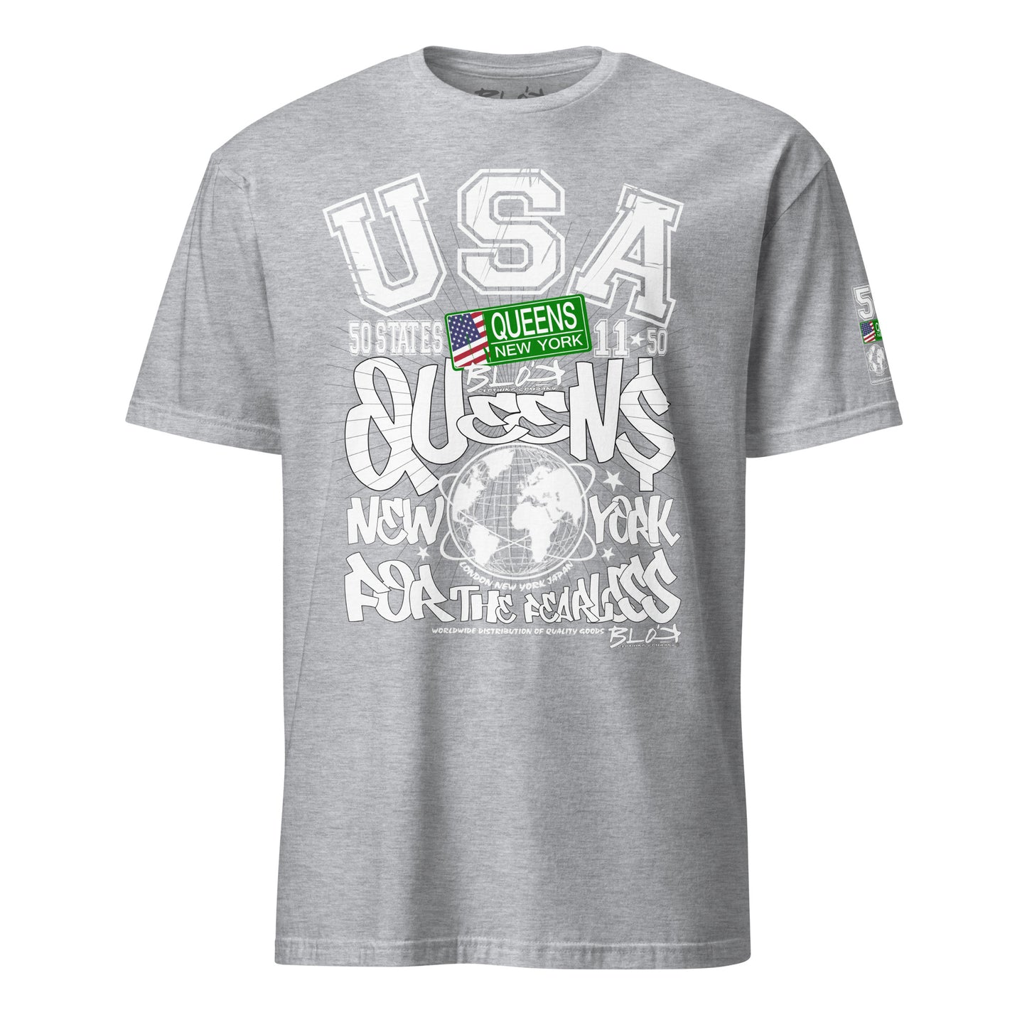 Queens - 50 States - Front & Arm Print in White & Green - Women's Relaxed Fit