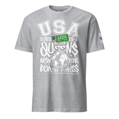 Queens - 50 States - Front & Arm Print in White & Green - Women's Relaxed Fit
