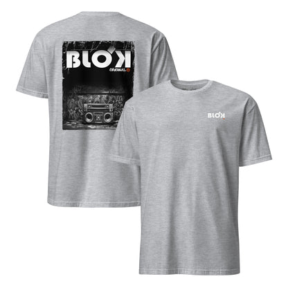 BLOK Boom Box - White Front & Back Print Women's Relaxed Fit Graphic T-Shirt
