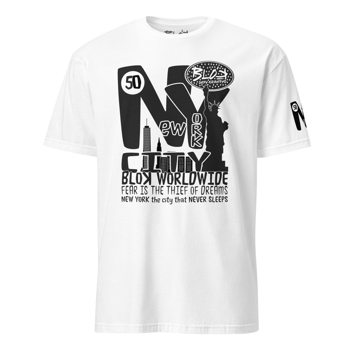 New York City Worldwide - Front & Arm Print in Black & White - Women's Relaxed Fit