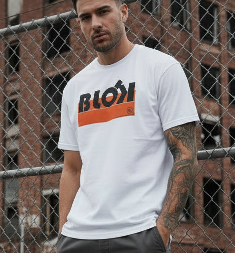Blok Stripe - Front Print - in Orange & Black - Men's Classic Fit Graphic T-Shirt